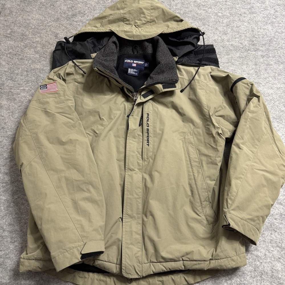 Polo Sport Ralph Lauren Vintage Jacket‎ USA Flag Beige Hooded L
